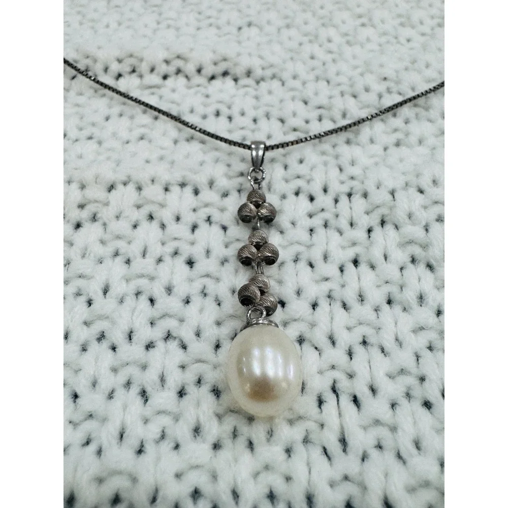 925 IPS Sterling Silver Pearl Drop Pendant Necklace 18" Womens - Picture 2 of 4